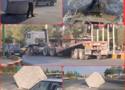 سقوط محموله ۲۵ تنی از روی سنگ کش منجر به ایراد خسارت مالی شد